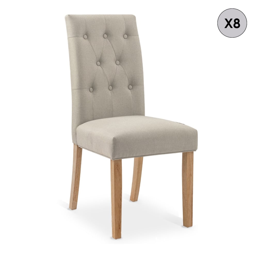 Lot de 8 chaises capitonnées en tissu beige