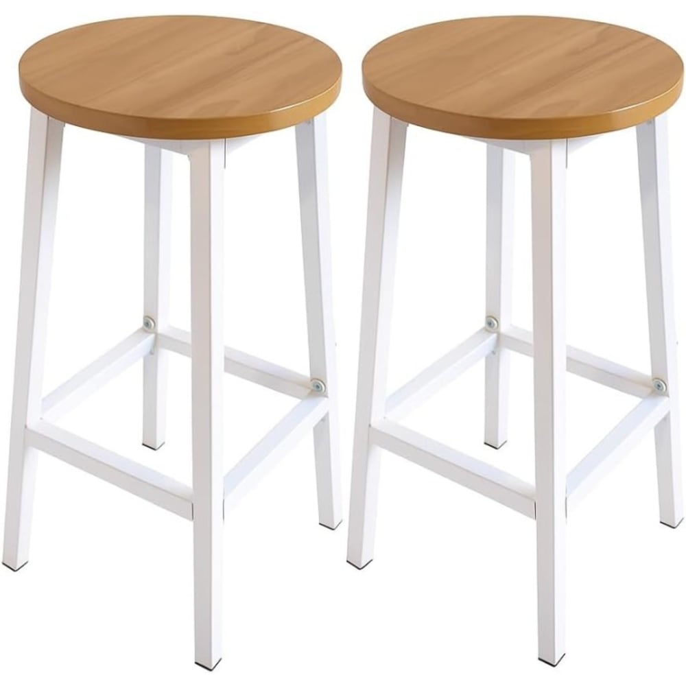 Lote de 2 taburetes de bar sin respaldo de madera blanca 32x32x65cm