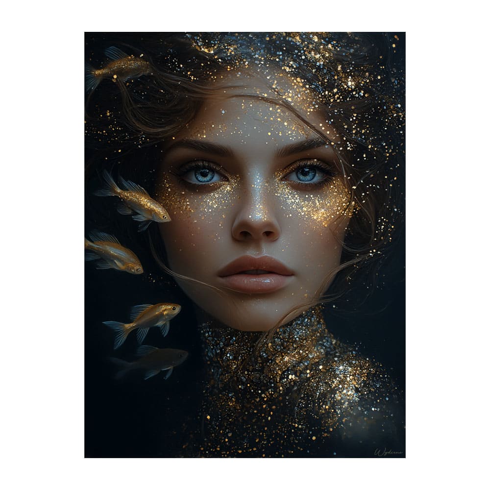 Tableau Femme Poissons alu-dibond multicolore 30x40 cm