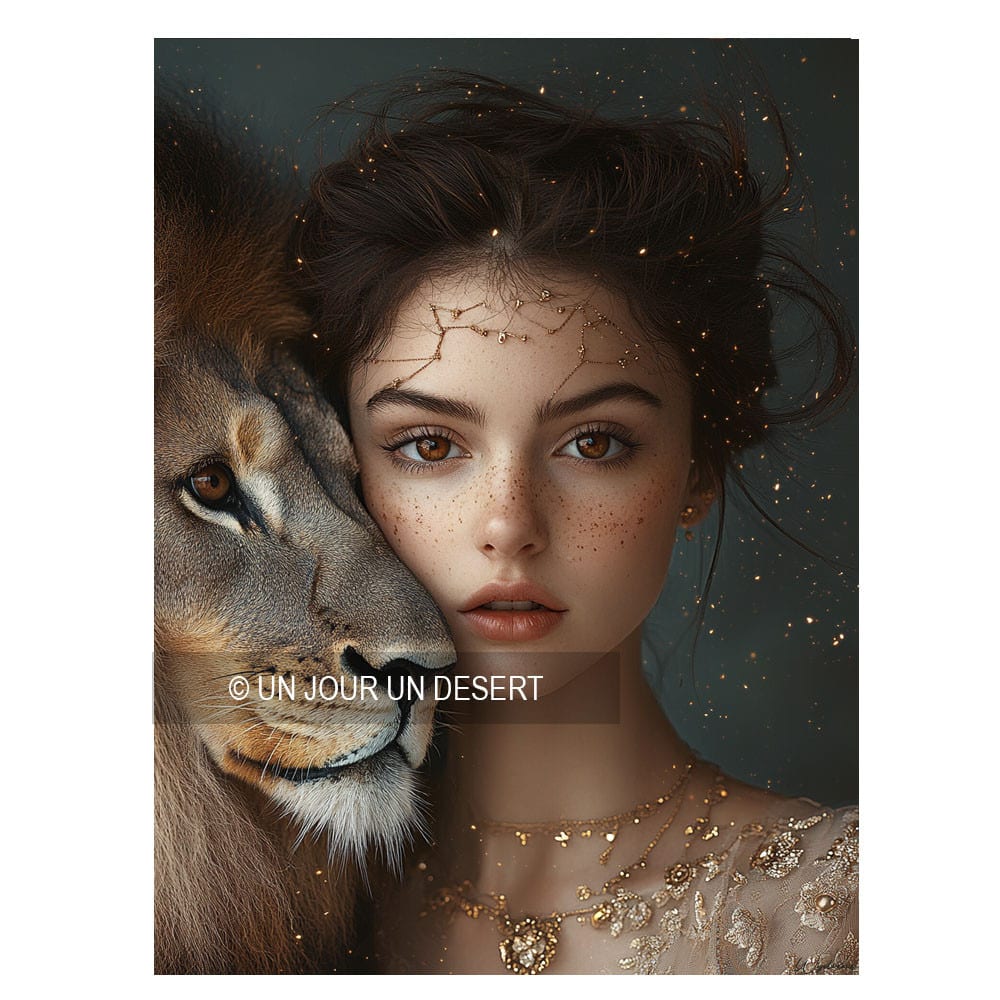 Tableau Femme Lion alu-dibond multicolore 15x20 cm