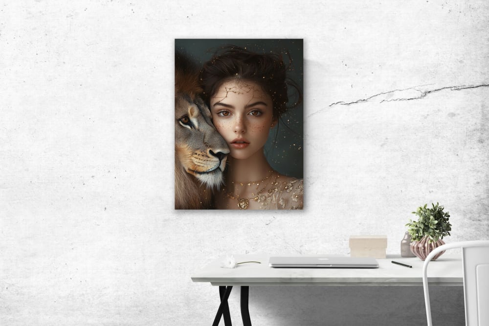 Tableau Femme Lion alu-dibond multicolore 15x20 cm - Maisons du Monde