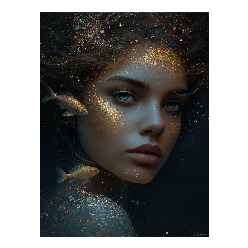 Tableau Femme Poissons alu dibond multicolore 60x80 cm