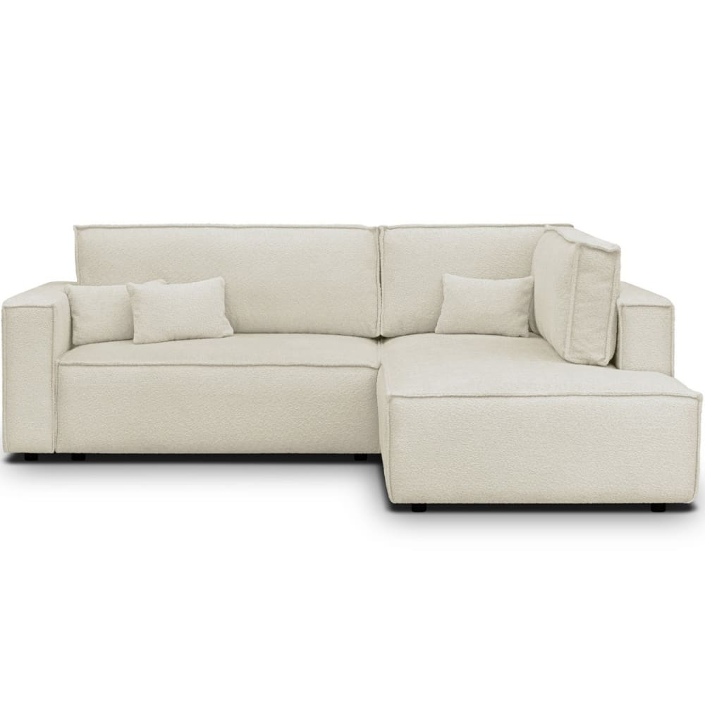 Canapé d'angle droit ouvert convertible 3 pl., tissu bouclé beige