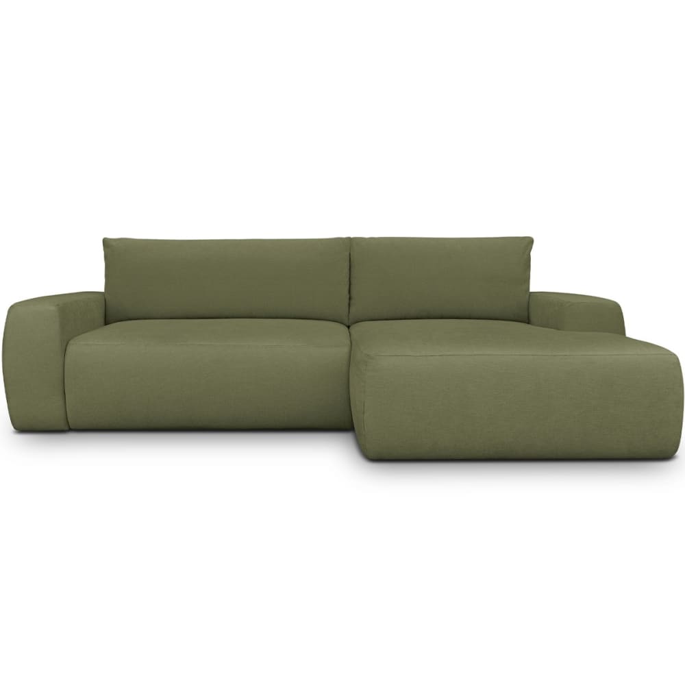 Canapé d'angle droit convertible 3 places en tissu chenille vert olive