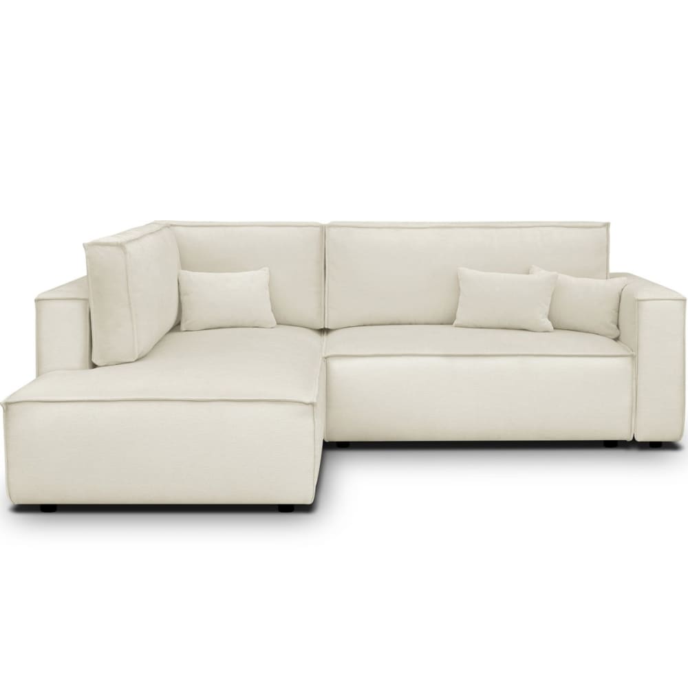 Canapé d'angle gauche ouvert convertible 3 pl., tissu chenille beige