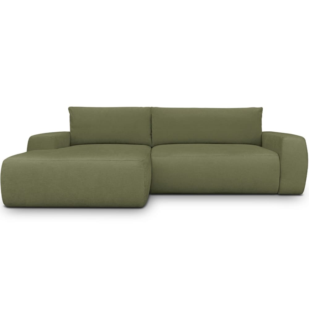 Canapé d'angle gauche convertible 3 places en tissu chenille vert