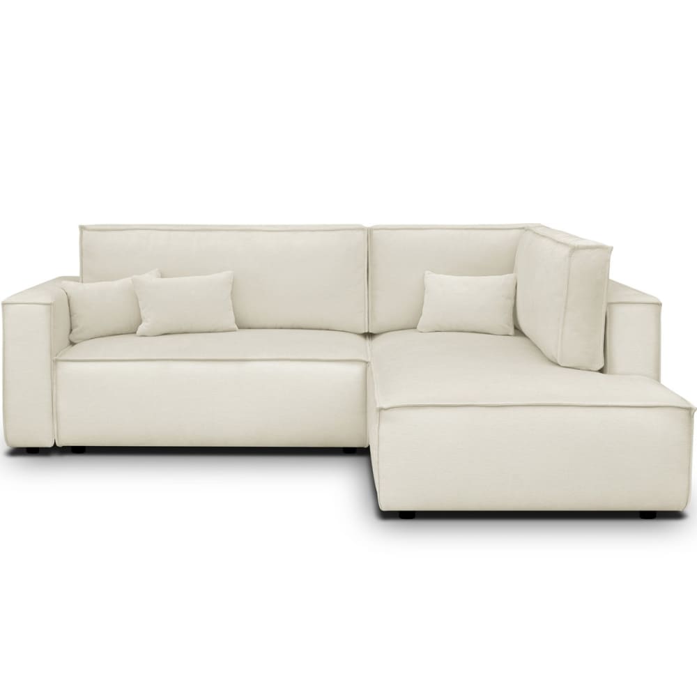 Canapé d'angle droit ouvert convertible 3 pl., tissu chenille beige