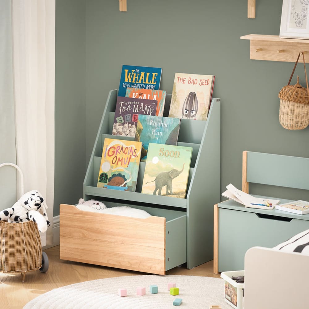 Bibliothèque pour enfants avec 4 étagères et 1 tiroir à roulettes (SoBuy) - Image 1