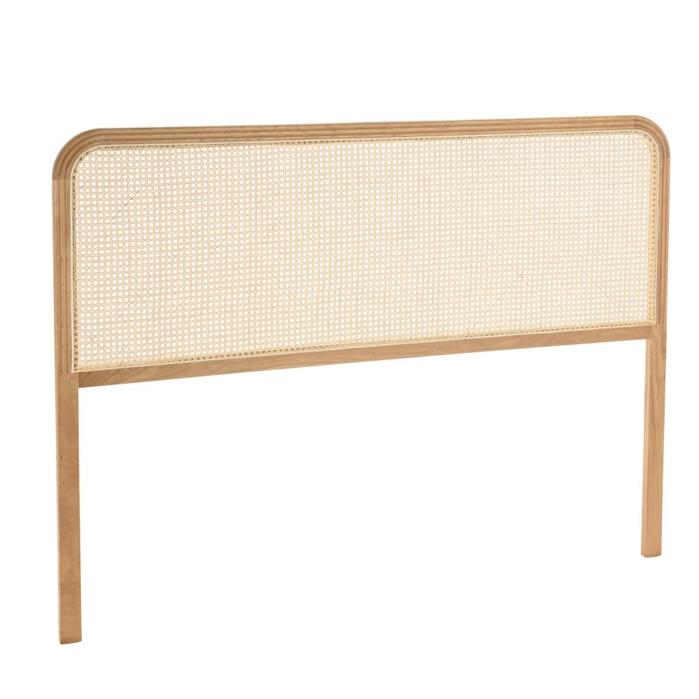 Tête de lit bords arrondis rotin naturel chêne massif 140/160cm