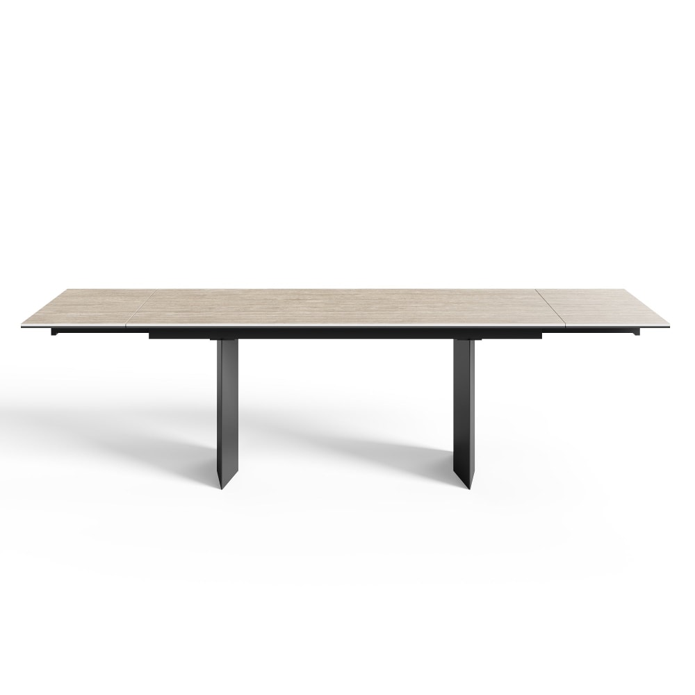 Table extensible 8-10 personnes aspect travertin et pieds noirs 180cm