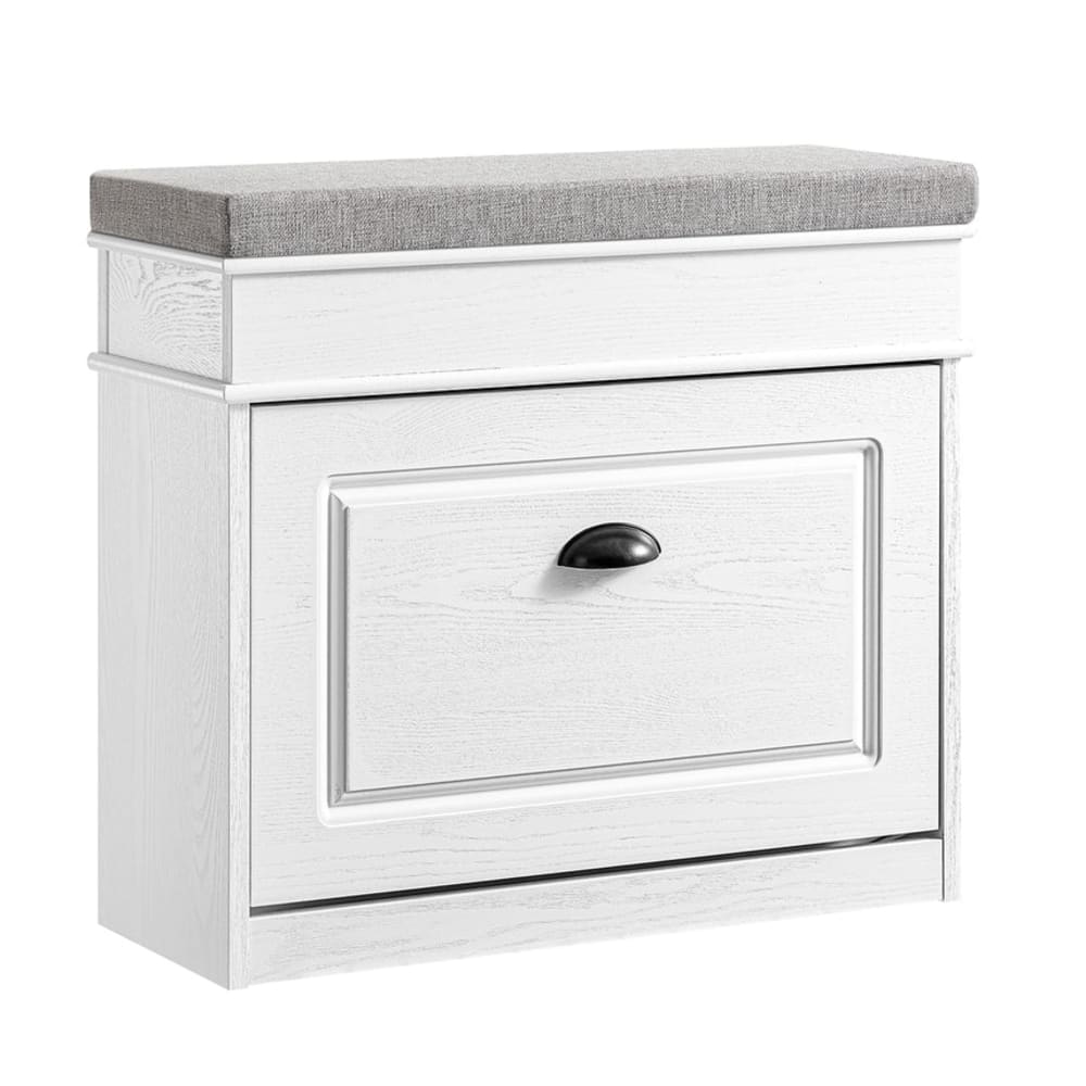 SoBuy Schuhbank mit sitzkissen platzsparende holzmaserungseffekt 61x24x51cm style modern Weiß Spanplatte