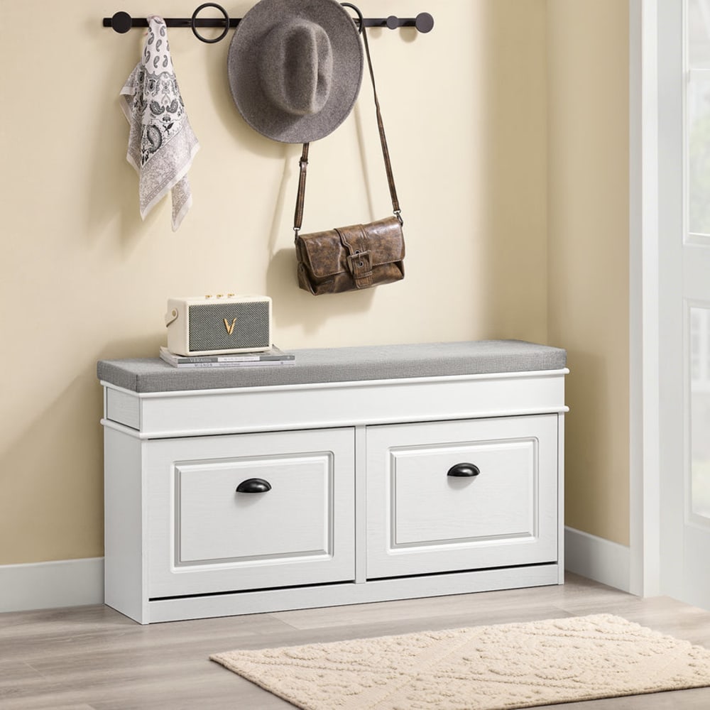 Meuble chaussure banc d'entrée salon 104x24x51cm effet bois