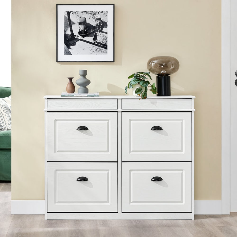 Meuble chaussure rangement 4 abattants 105x24x82cm effet bois