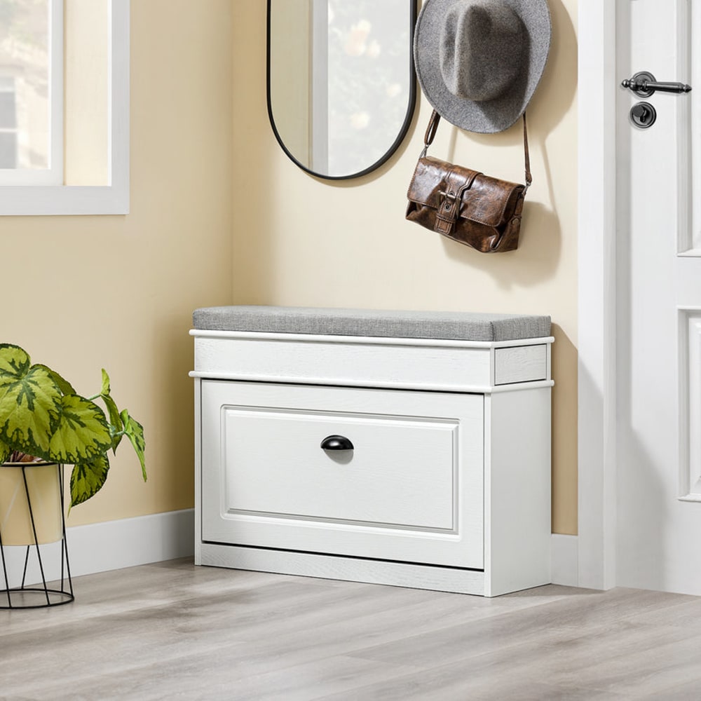 Meuble chaussure banc d'entrée salon 75x24x51cm effet bois