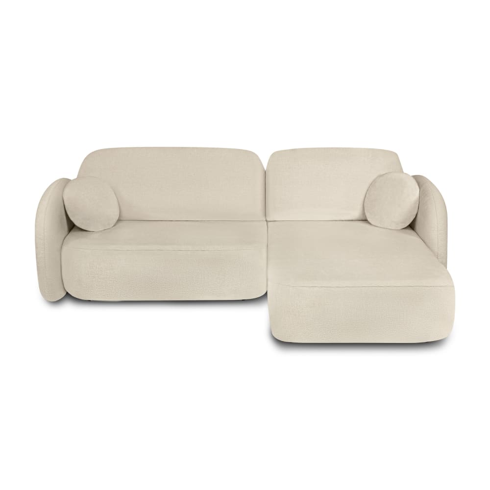 Canapé d'angle droit convertible en tissu bouclette 4 places grège