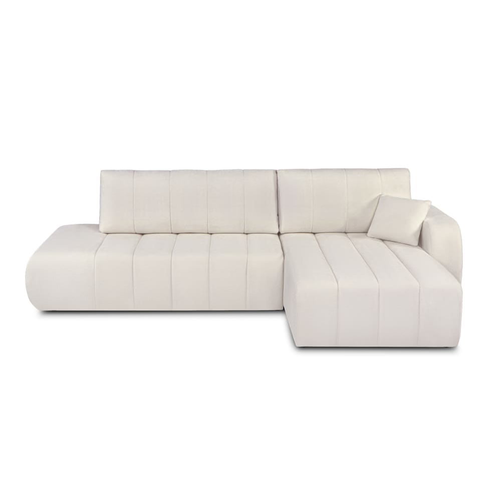 Canapé d'angle droit convertible en tissu 4 places ecru