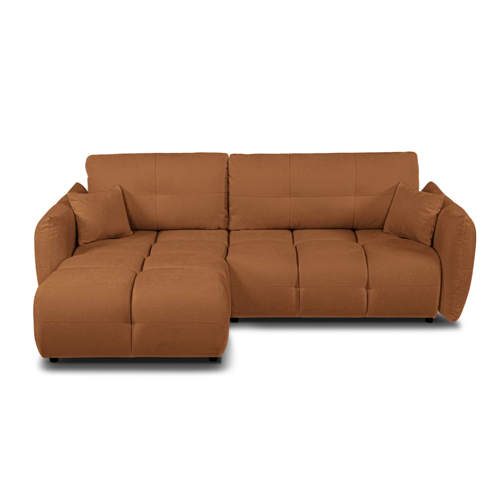 Canapé d'angle convertible en tissu 4 places cognac