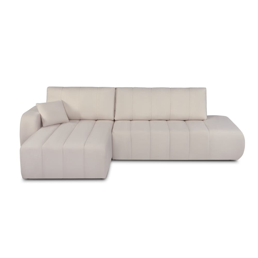 Canapé d'angle gauche convertible en tissu 4 places grège