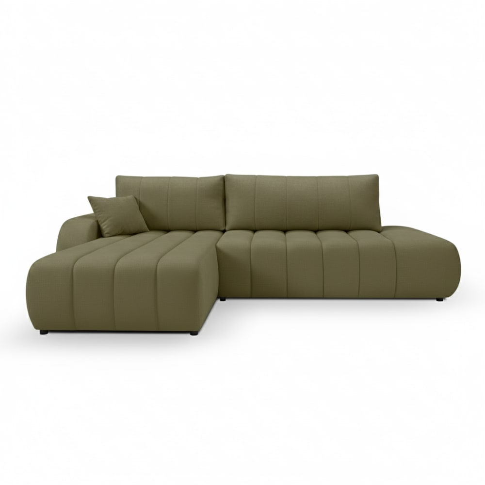 Canapé d'angle gauche convertible en tissu 4 places vert kaki