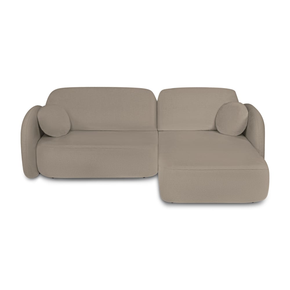 Canapé d'angle droit convertible en tissu bouclette 4 places taupe