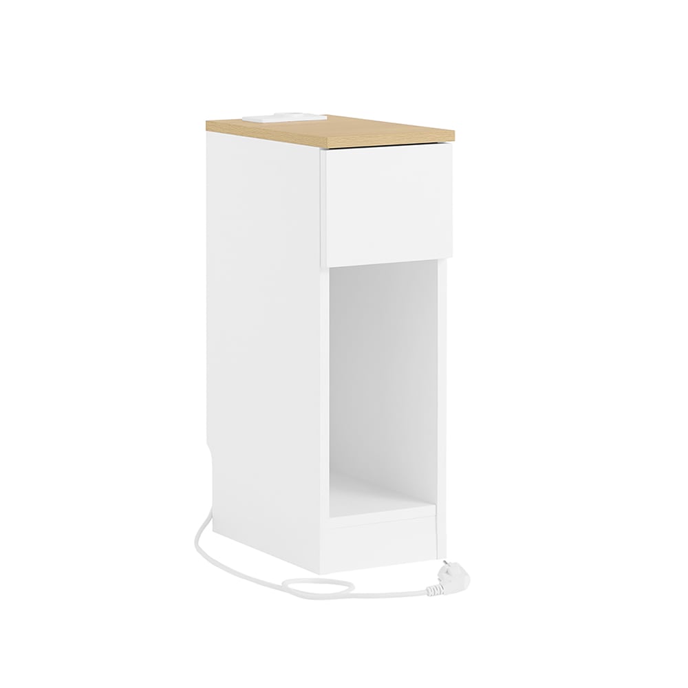 SoBuy Mesita de noche estrecha con estación de carga USB y Type-C 20x35x60cm style modern Weiß Spanplatte