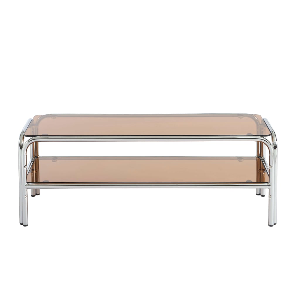 Meuble TV verre trempé orange foncé et structure en chrome