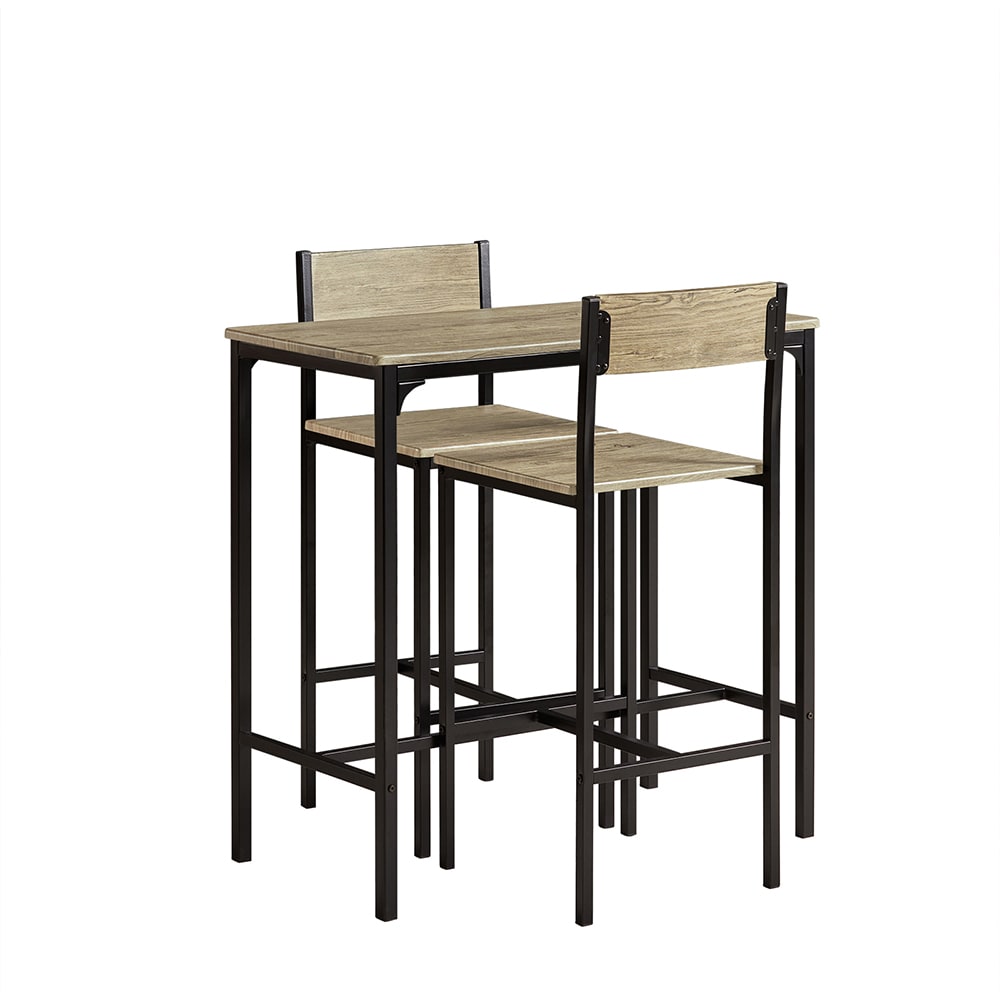 Set de 1 table et 2 chaises de bar effet bois et métal noir Set de 1 table et 2 chaises de bar effet bois et métal noir