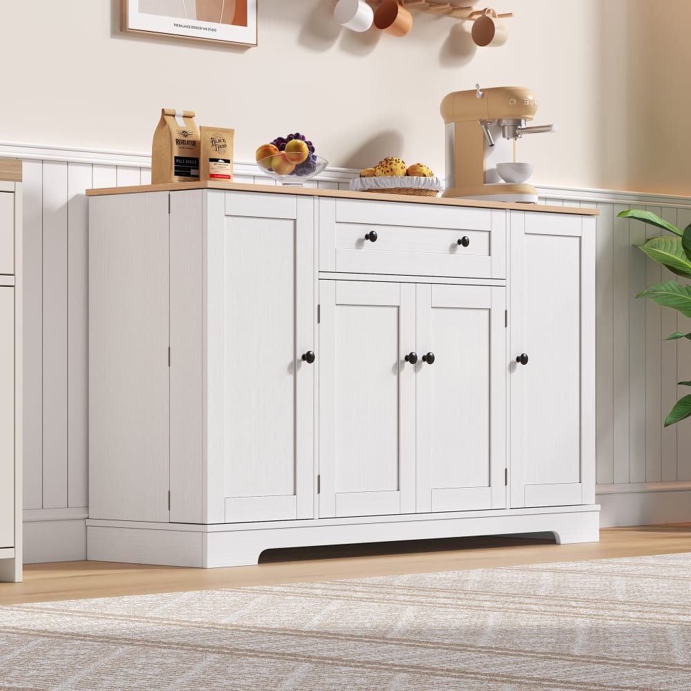Buffet de cuisine blanc et effet bois 1 tiroir et 4 portes