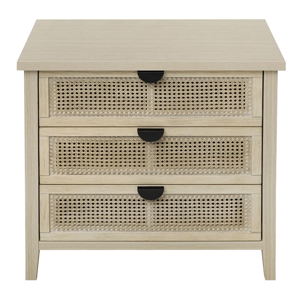 Buffet effet bois et rotin à 3 tiroirs 80x40x80cm