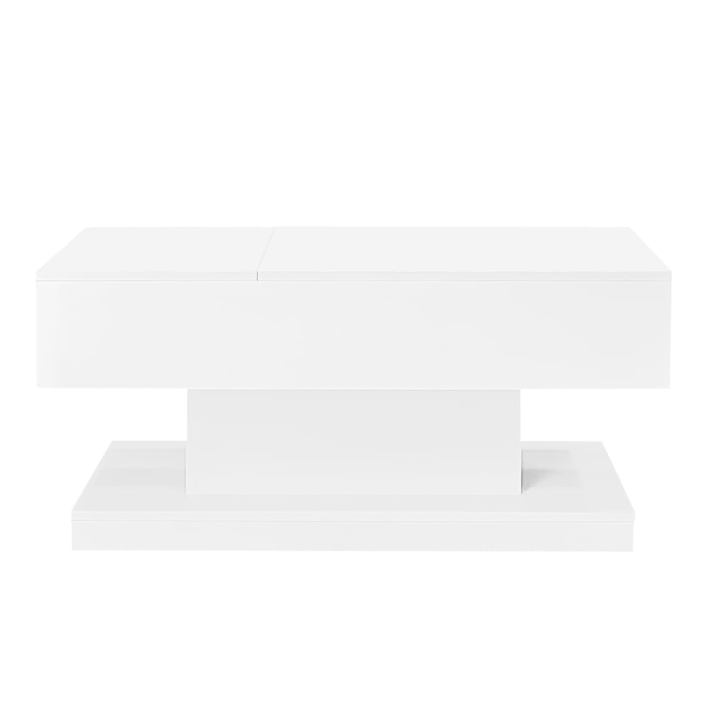 Table basse blanche relevable avec éclairage LED et 1 tiroir