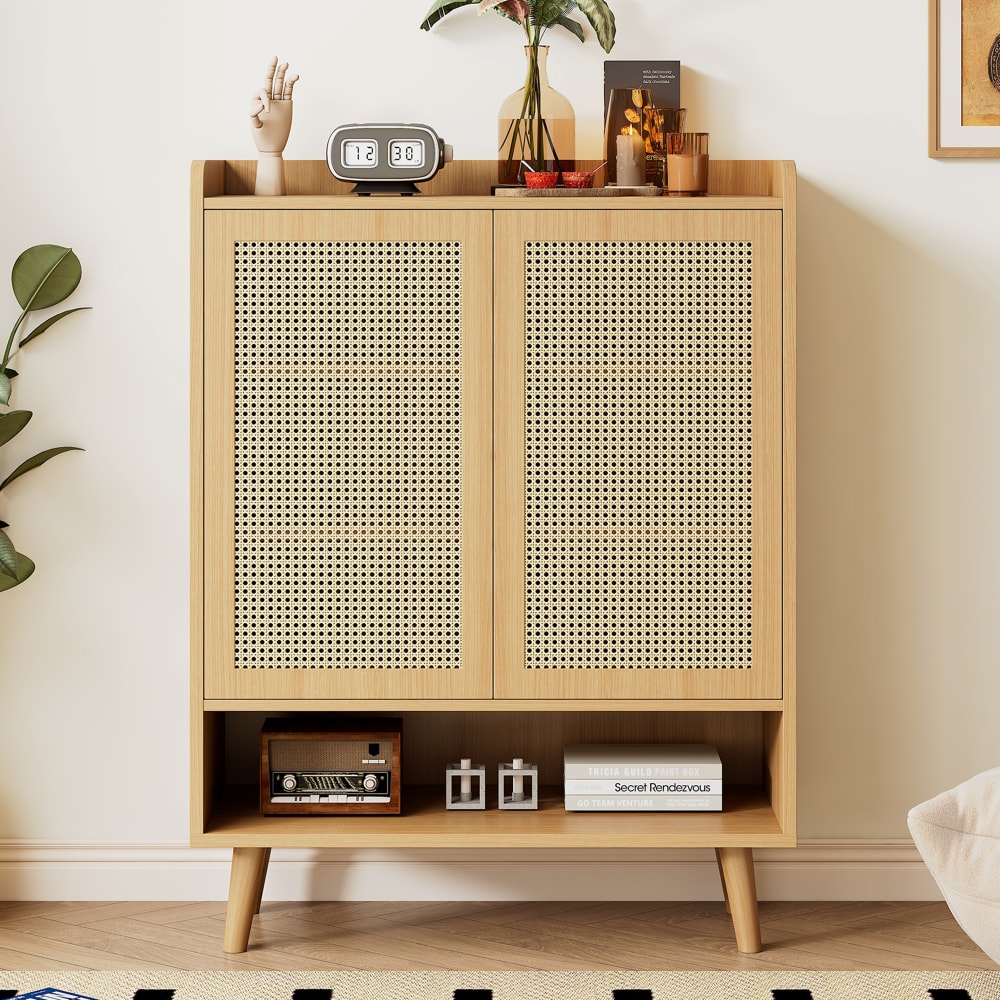 Schuhschrank in Holzoptik aus Kunststoffrattan,Beige - Maisons Du