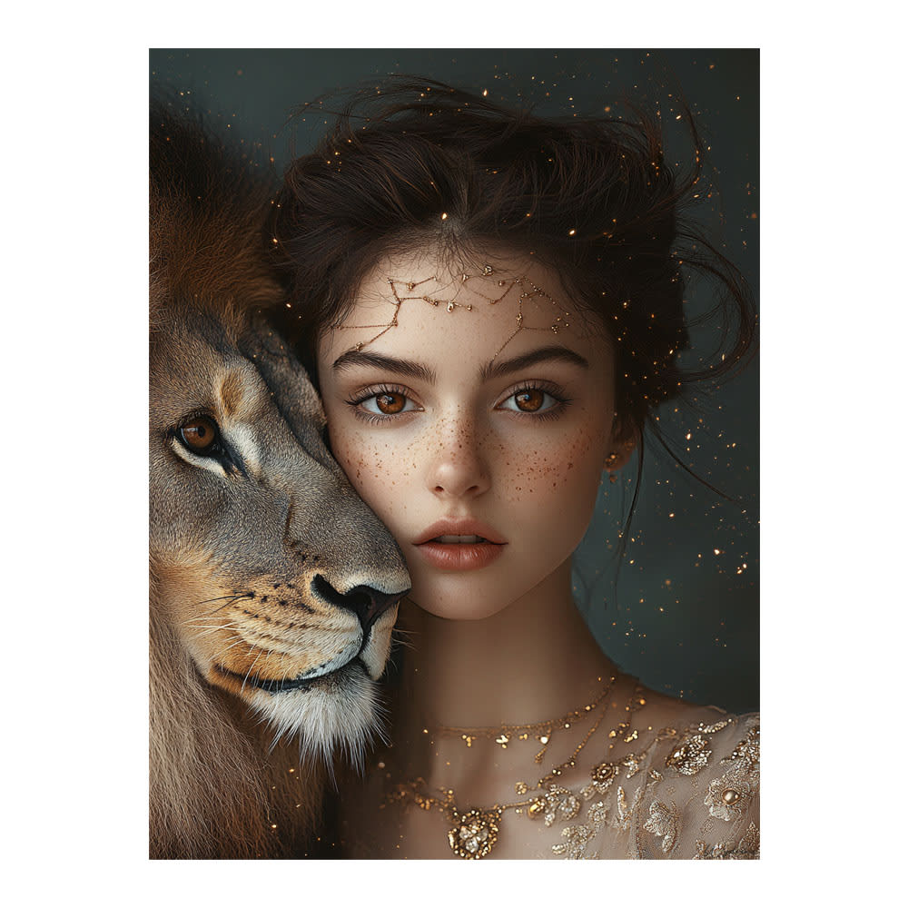 Tableau Femme Lion alu-dibond multicolore 60x80 cm