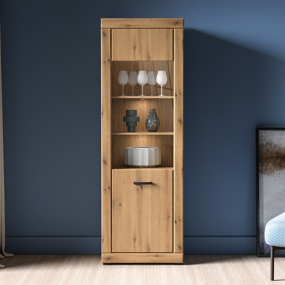 Vitrine mit Glastür aus Spanplatte & MDF, 65x40x195cm, evoke