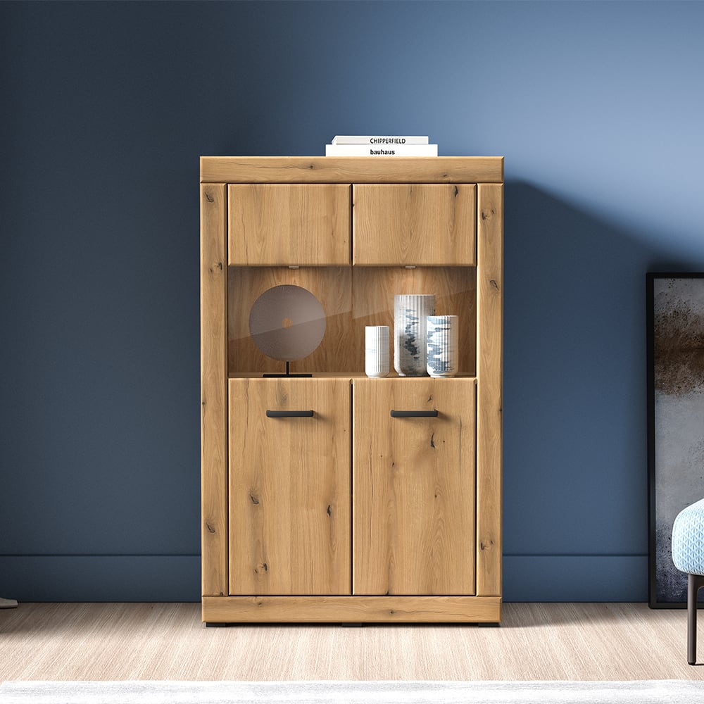 Vitrine mit Beleuchtung aus Spanplatte & MDF, 92x40x144cm, evoke