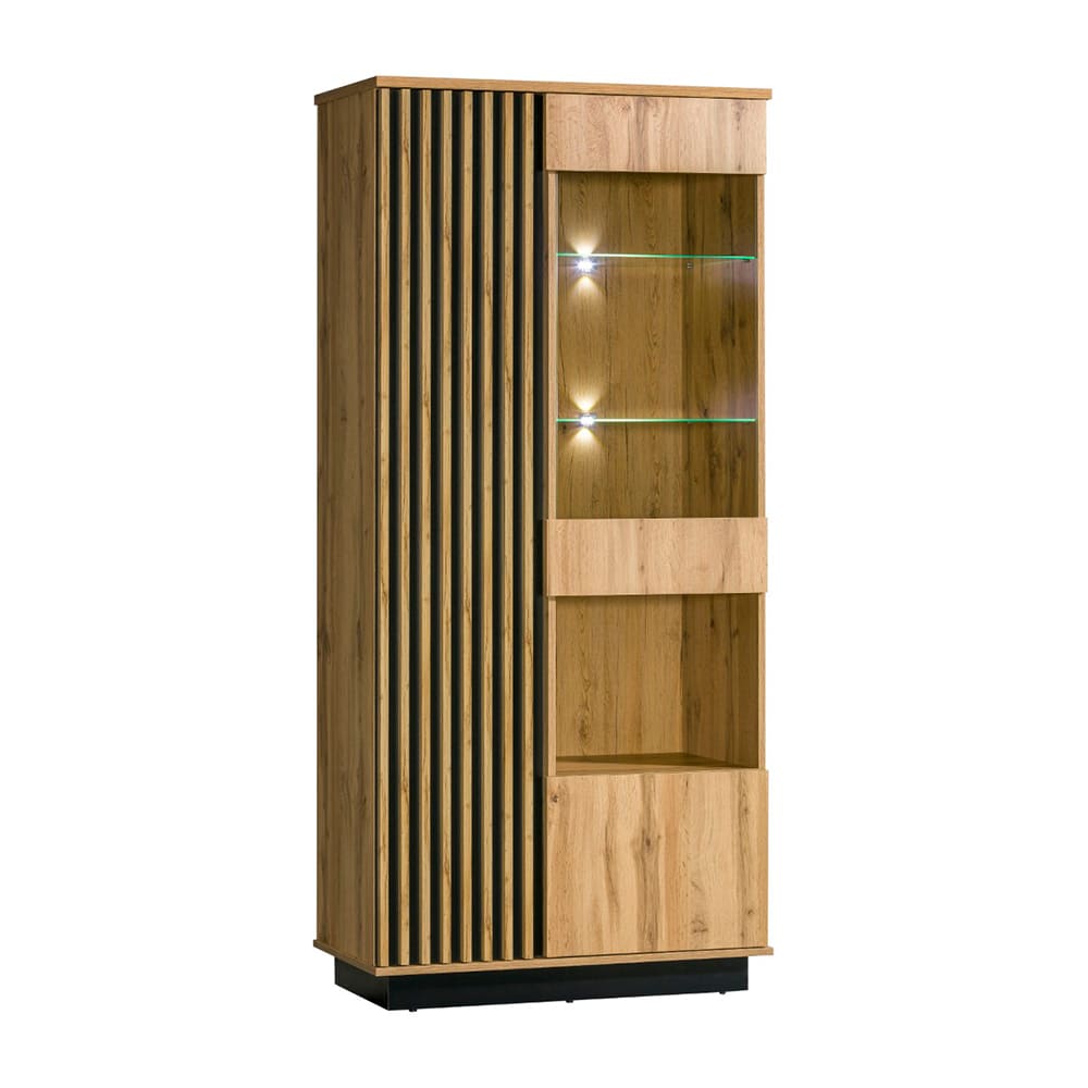 Minio Möbel Vitrine mit Türen aus Spanplatte & MDF, Eiche / schwarz, 90x40x193cm style modern Braun Spanplatte
