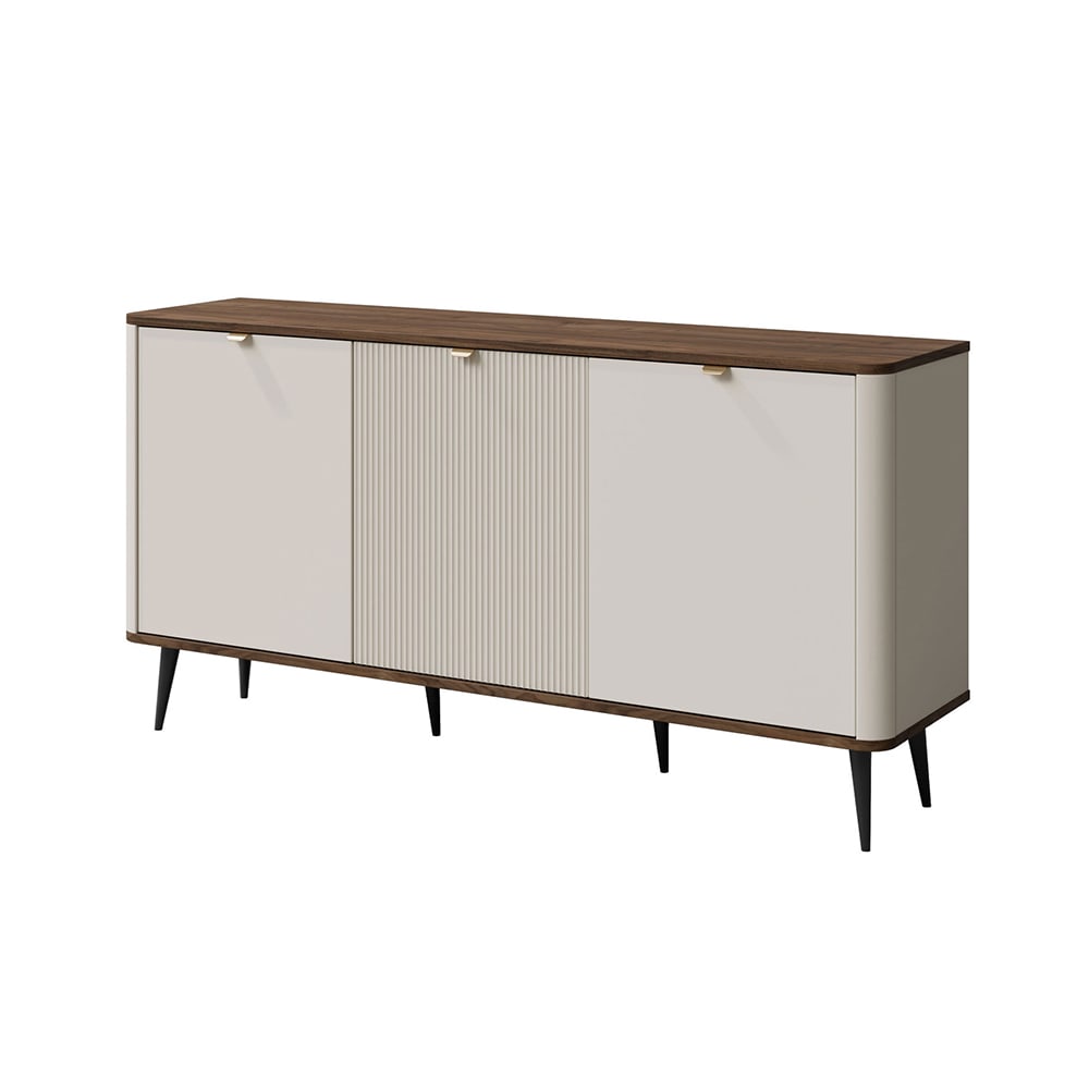 Feldmann-Wohnen Kommode mit 3 Türen, aus MDF, 160x40x82cm, kaschmir / braun style modern Beige Spanplatte