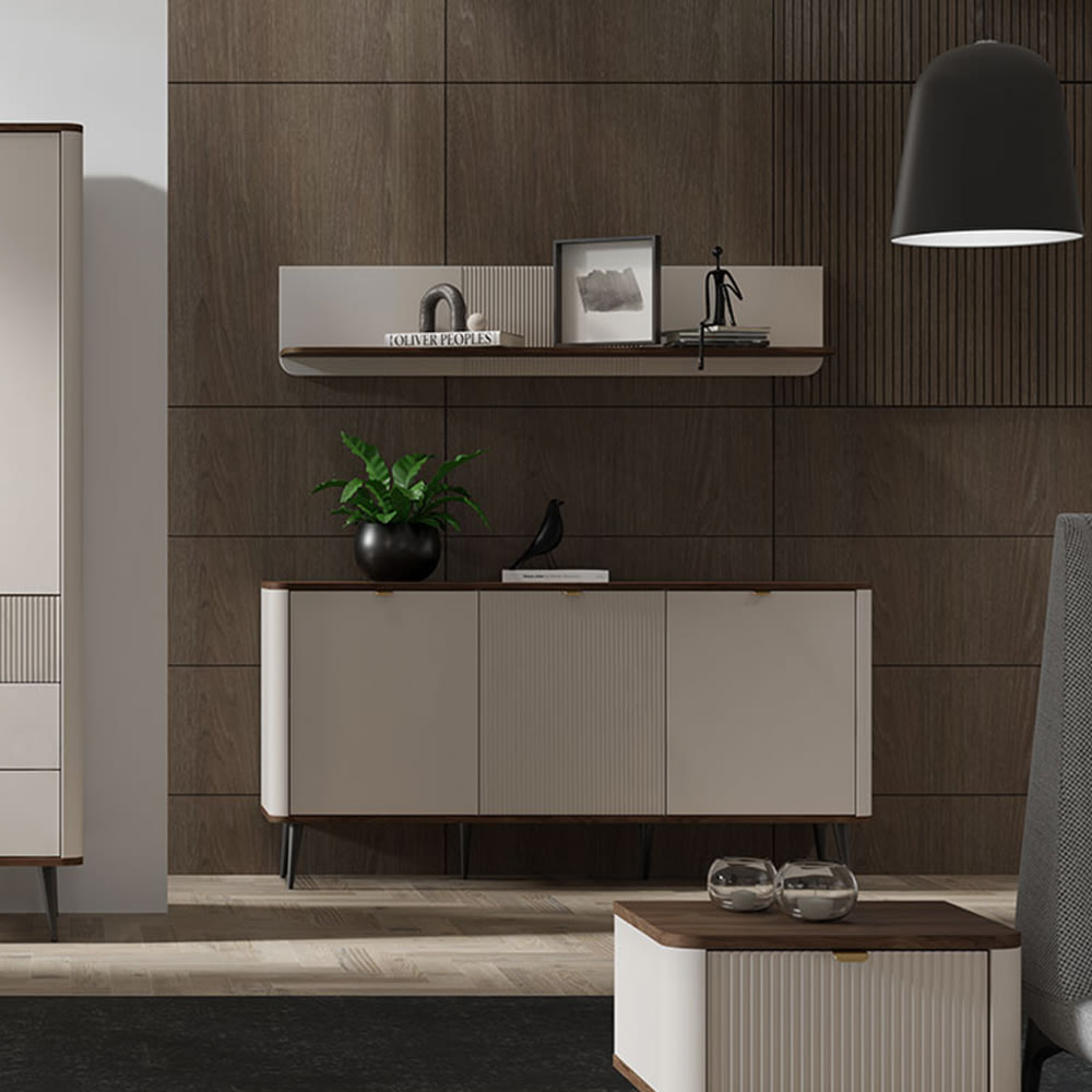 Kommode mit 3 Türen, aus MDF, 160x40x82cm, kaschmir / braun -