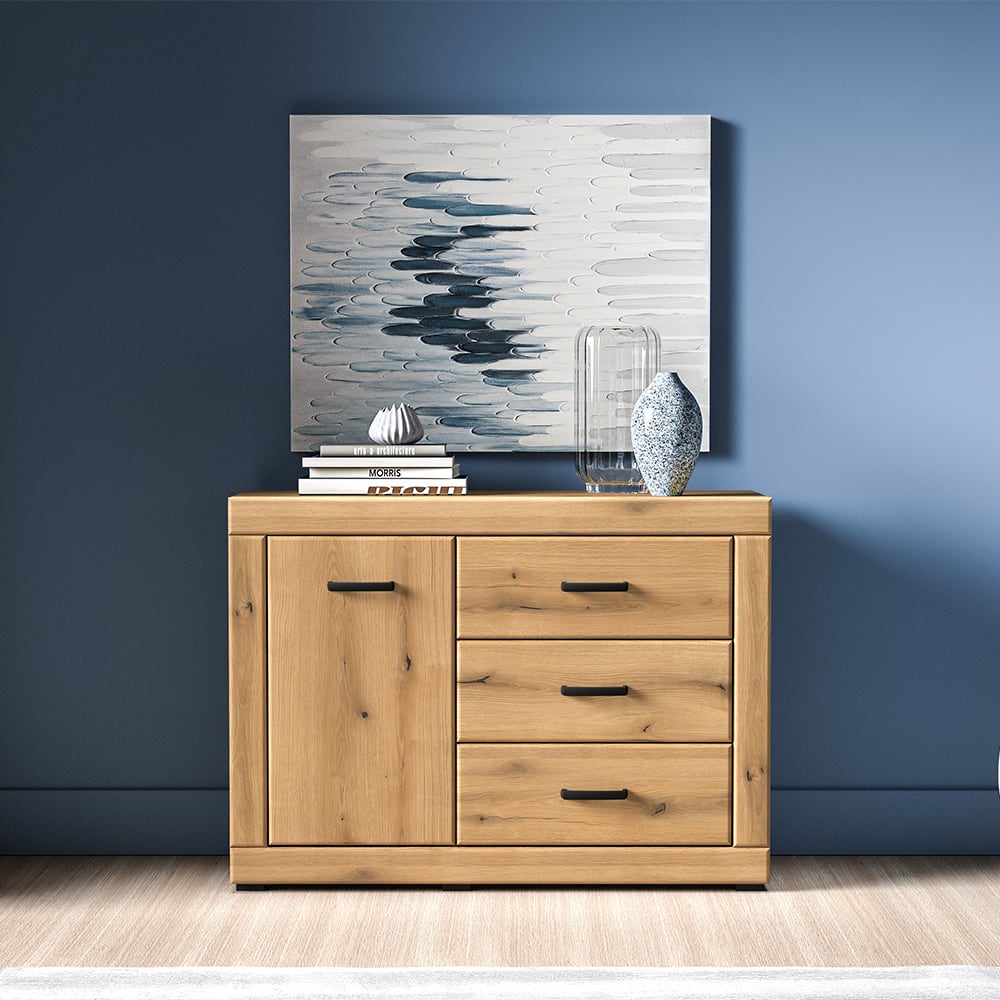 Kommode mit 3 Schubladen aus Spanplatte & MDF, 116x40x85cm, eiche