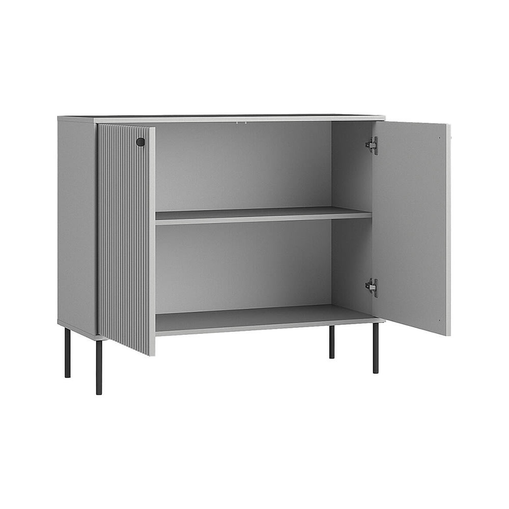 Highboard mit Türen aus MDF & Spanplatte, grau,