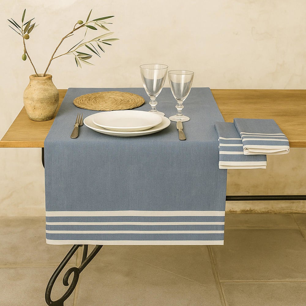 Chemin de table coton 50x150 bleu jean