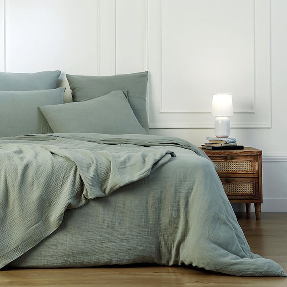 Housse de couette gaze de coton vert céladon 200x200 — vue 4