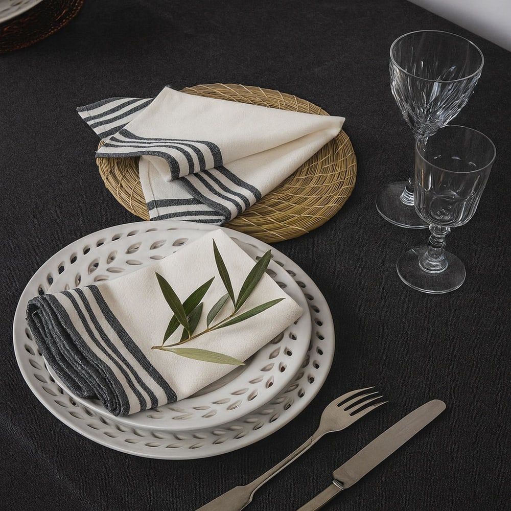 Lot de 4 serviettes de table coton blanc & noir 45x45 - Maisons du Monde