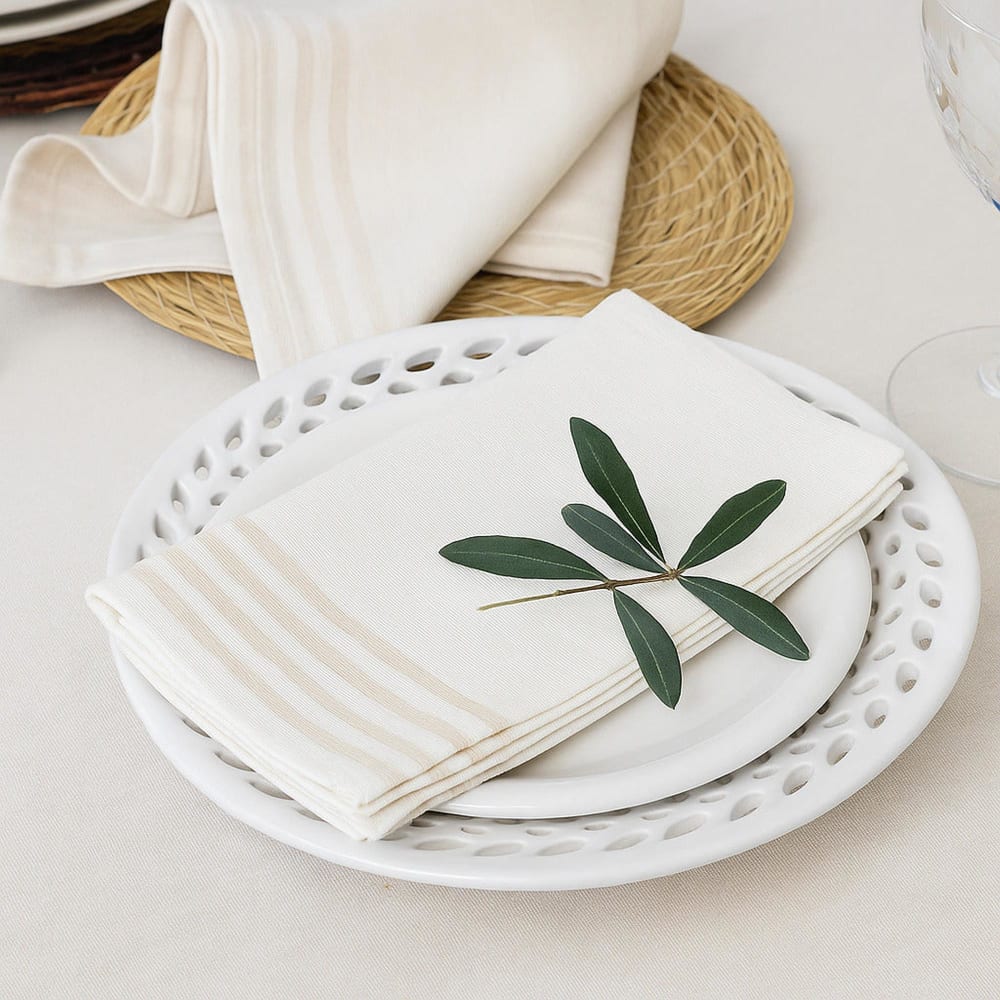 Lot de 4 serviettes de table coton blanc & lin 45x45 - Maisons du Monde
