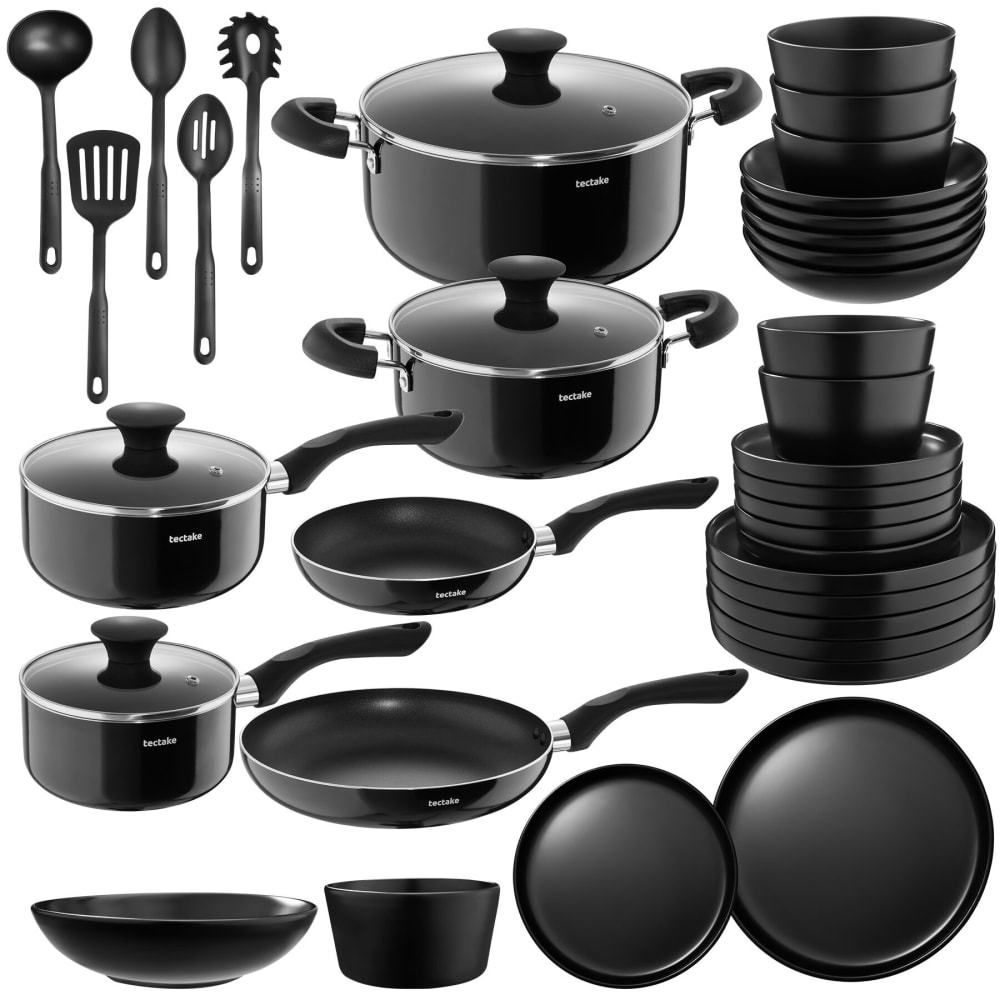 39 pièces lot cuisine, 24 pièces grès empilable induction, noir 39 pièces lot cuisine, 24 pièces grès empilable induction, noir