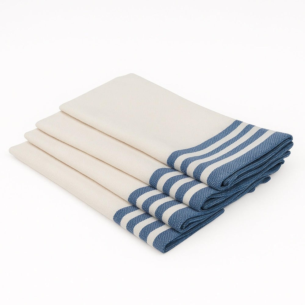 Lot de 4 serviettes de table coton 45x45 blanc & bleu grec