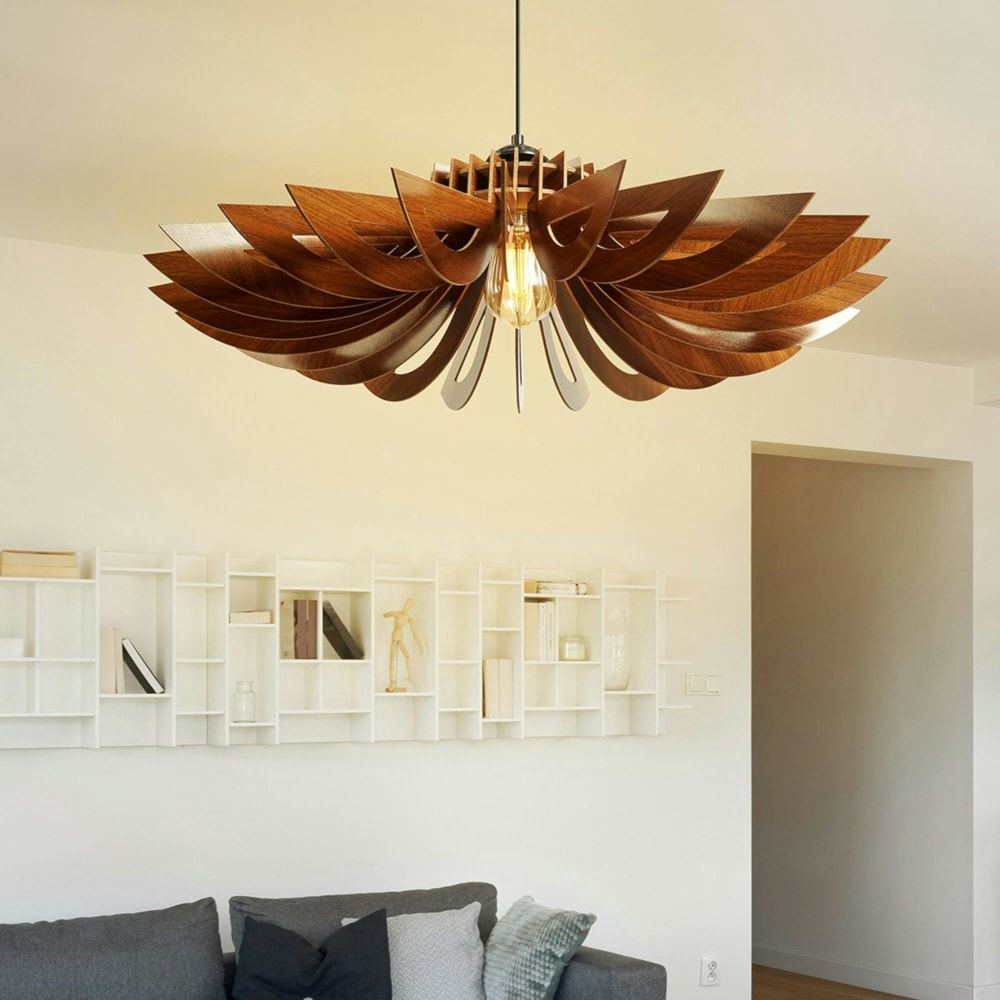 Suspension en bois marron motif fleur — vue 3