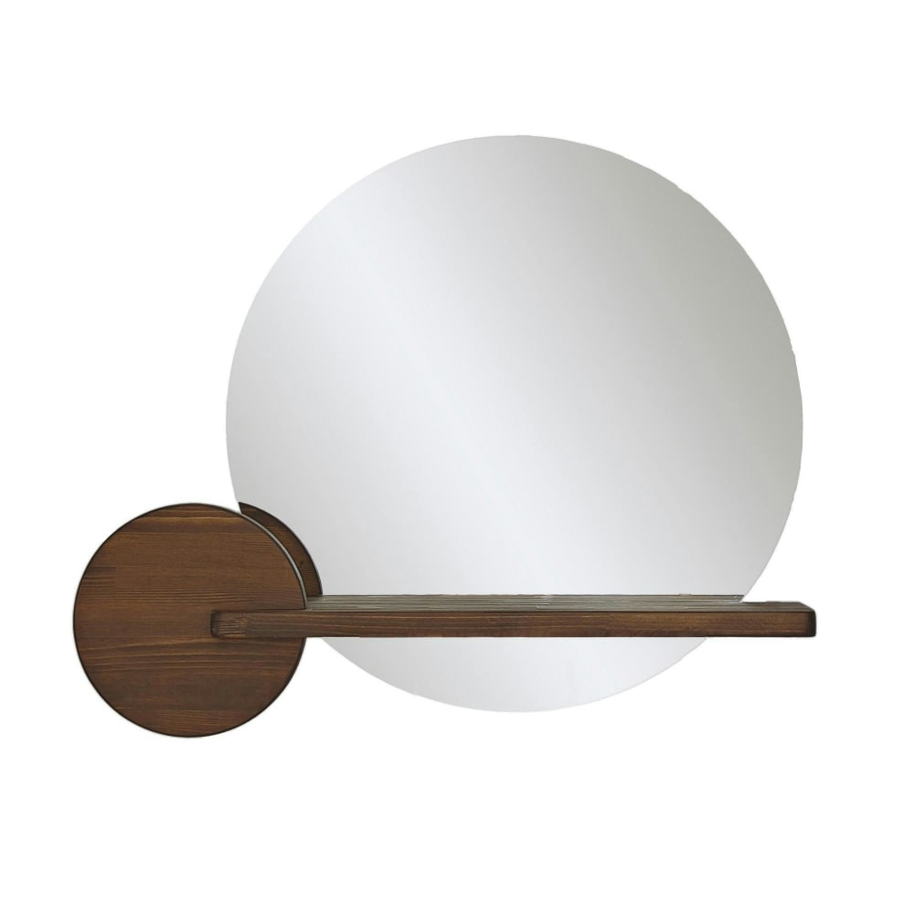 Miroir rond 70 cm avec étagère bois
