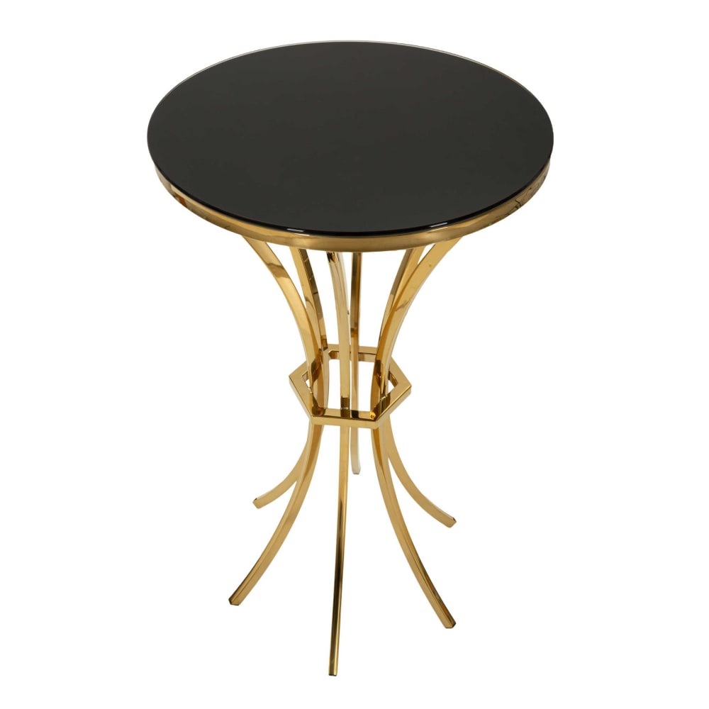 Table haute en métal et verre doré et noir (Ø 50x92 cm)