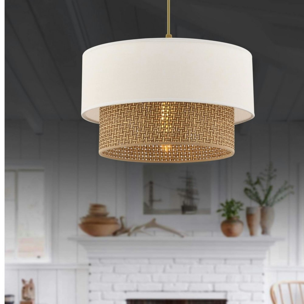 Suspension ronde coton blanc et tressage — vue 3