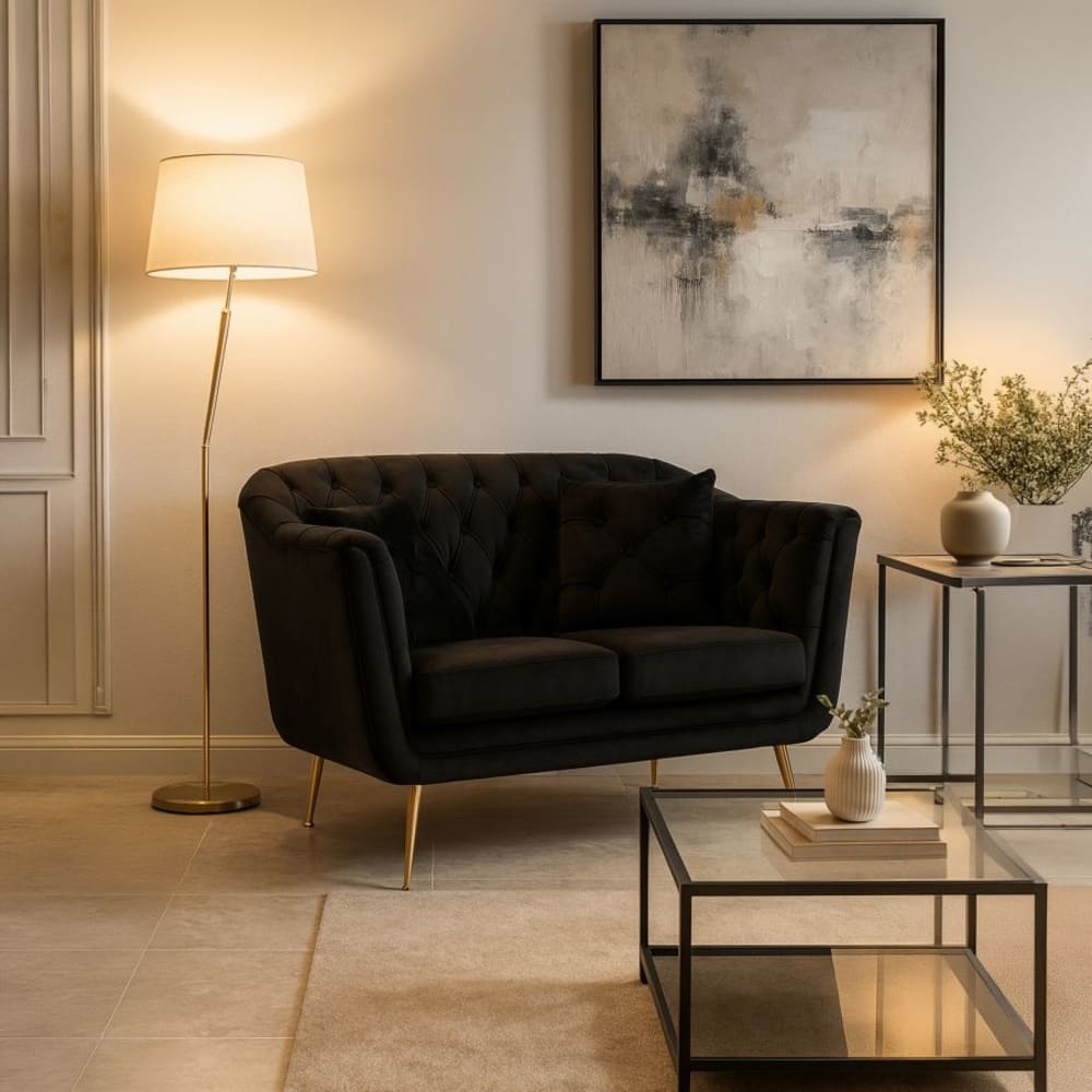 Mauro Ferretti Schwarzes Sofa aus Stoff und Metall mit Kissen Schwarz Stoff